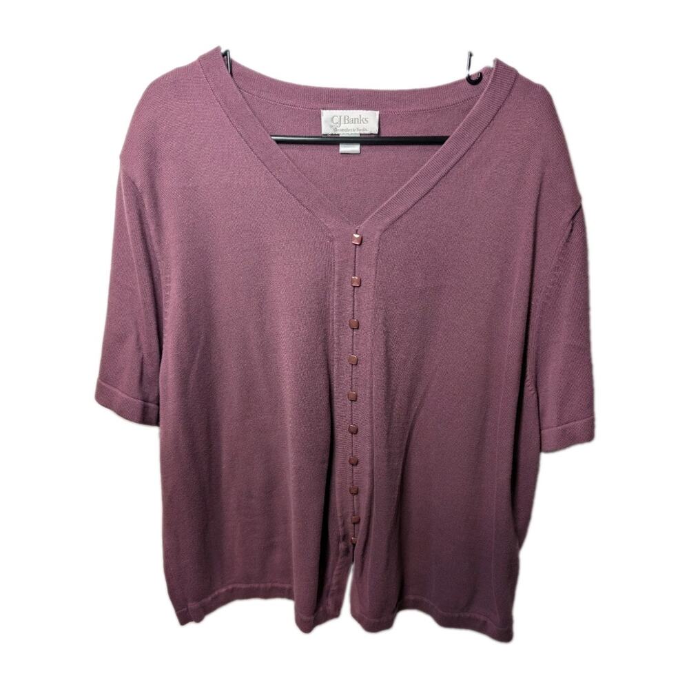 CJ Banks Mauve Purple Blouse Shirt Top Sweater Short Sleeve Women's Plus Size 3X